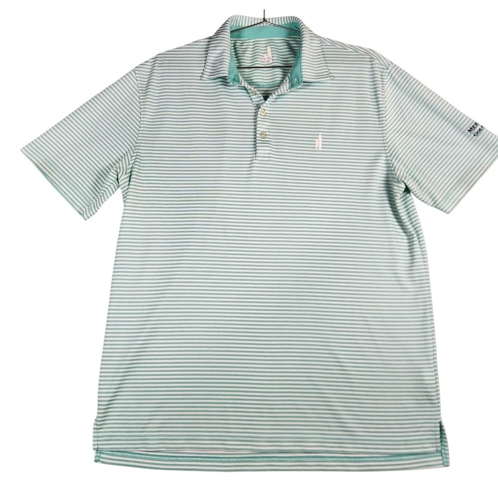 Johnnie O Mens Medium Golf Polo Shirt Green White Stripe Medalist Club
